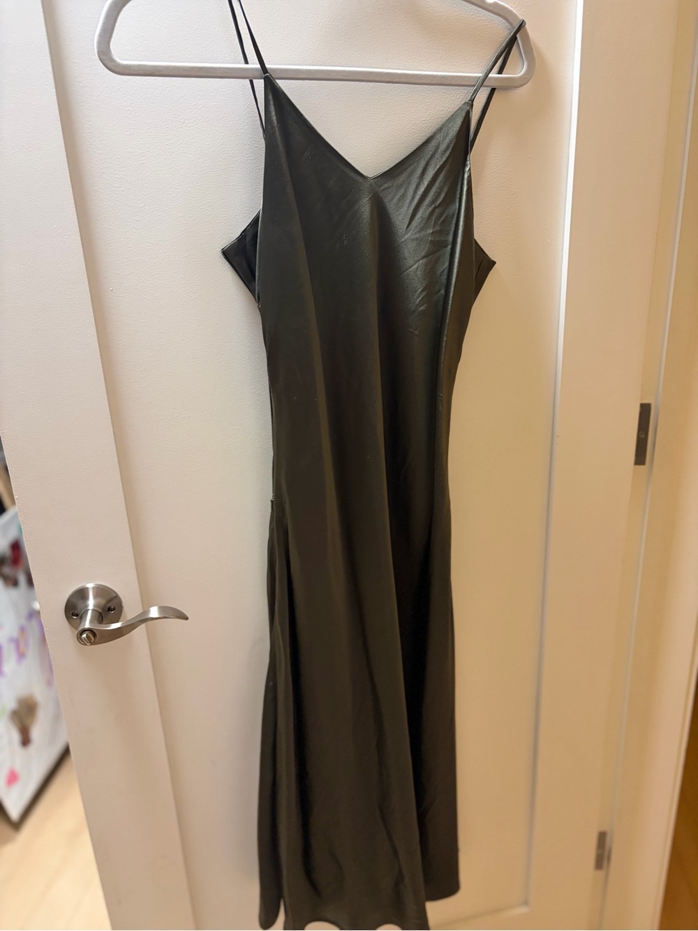 Satin V-Neck Maxi Slip Dress in Olive